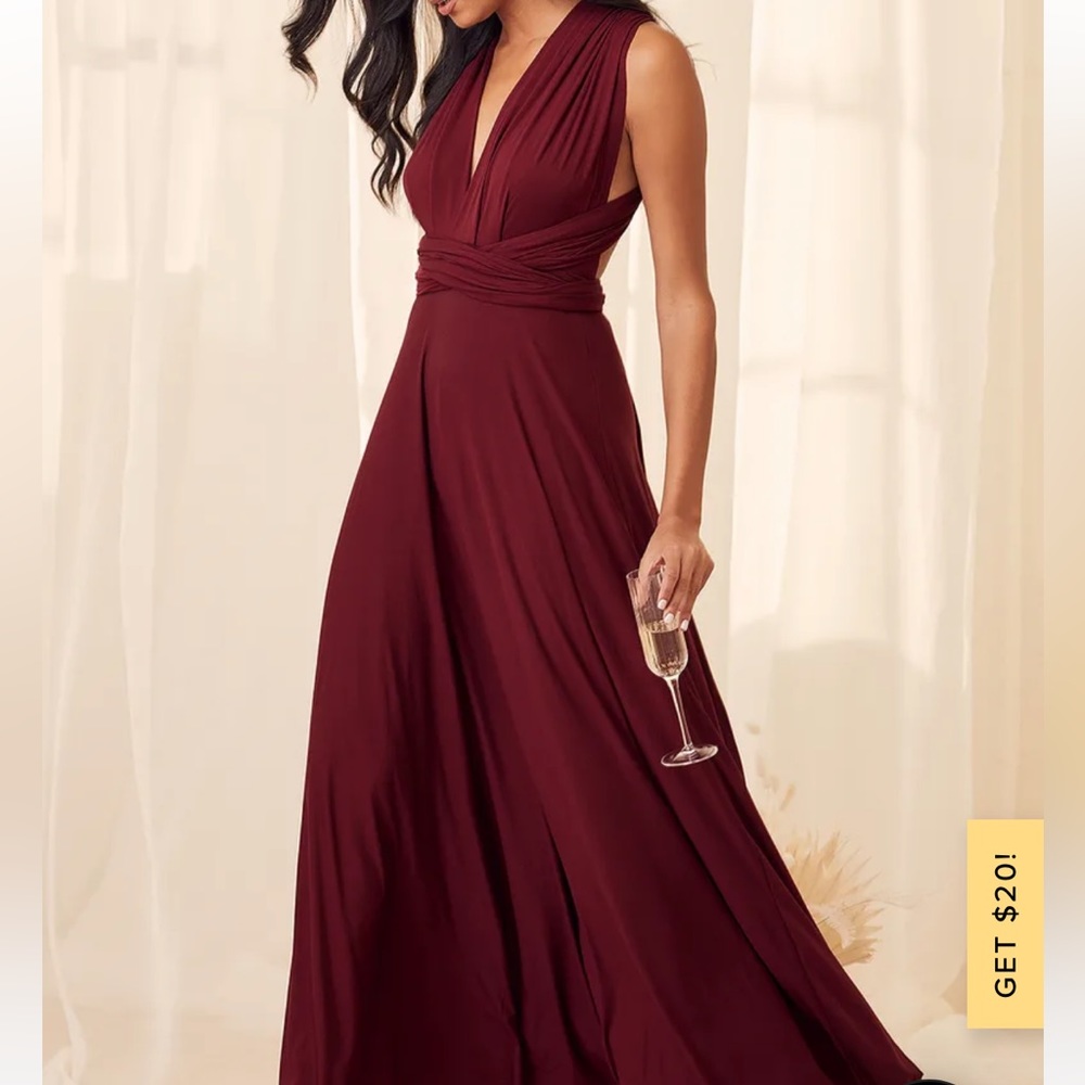 NWOT LuLu’s Always Stunning Convertable Burgundy Maxi Dress